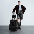 Siyah Kroko Baskılı Rugan Deri Kabin Valiz