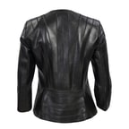 Siyah Menilis Kadın Panelli Deri Biker