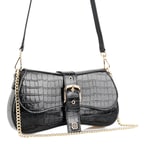 Stengel Siyah Kadın Kroko Baskılı Deri Omuz Çantası