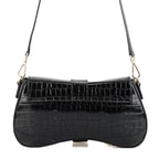 Stengel Siyah Kadın Kroko Baskılı Deri Omuz Çantası