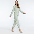 Tekla Yeşil Kadın Yüksek Bel Süet Jogging Deri Pantolon