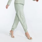 Tekla Yeşil Kadın Yüksek Bel Süet Jogging Deri Pantolon