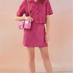 Tiberia Pembe Kadın Süet Deri Mini Etek