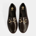 XXX Kadın Kahve Metal Toka Aksesuarlı Deri Loafer