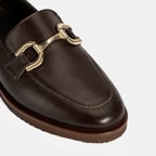 XXX Kadın Kahve Metal Toka Aksesuarlı Deri Loafer