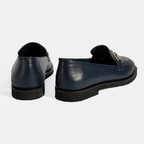 XXX Kadın Lacivert Metal Toka Aksesuarlı Deri Loafer