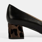 XXX Luca Grossi Kadın Siyah Leopar Detaylı Topuklu Deri Ayakkabı