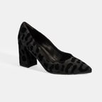 XXX Luca Grossi Kadın Siyah Leopar Topuklu Süet Klasik Ayakkabı