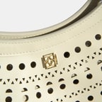 xxxKadın Beyaz Perforeli Deri Omuz Çantası