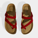 XXXKırmızı Kadın Toka Detaylı Parmak Arası Nubuk Terlik