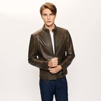 Yeşil Brando Erkek Deri Mont