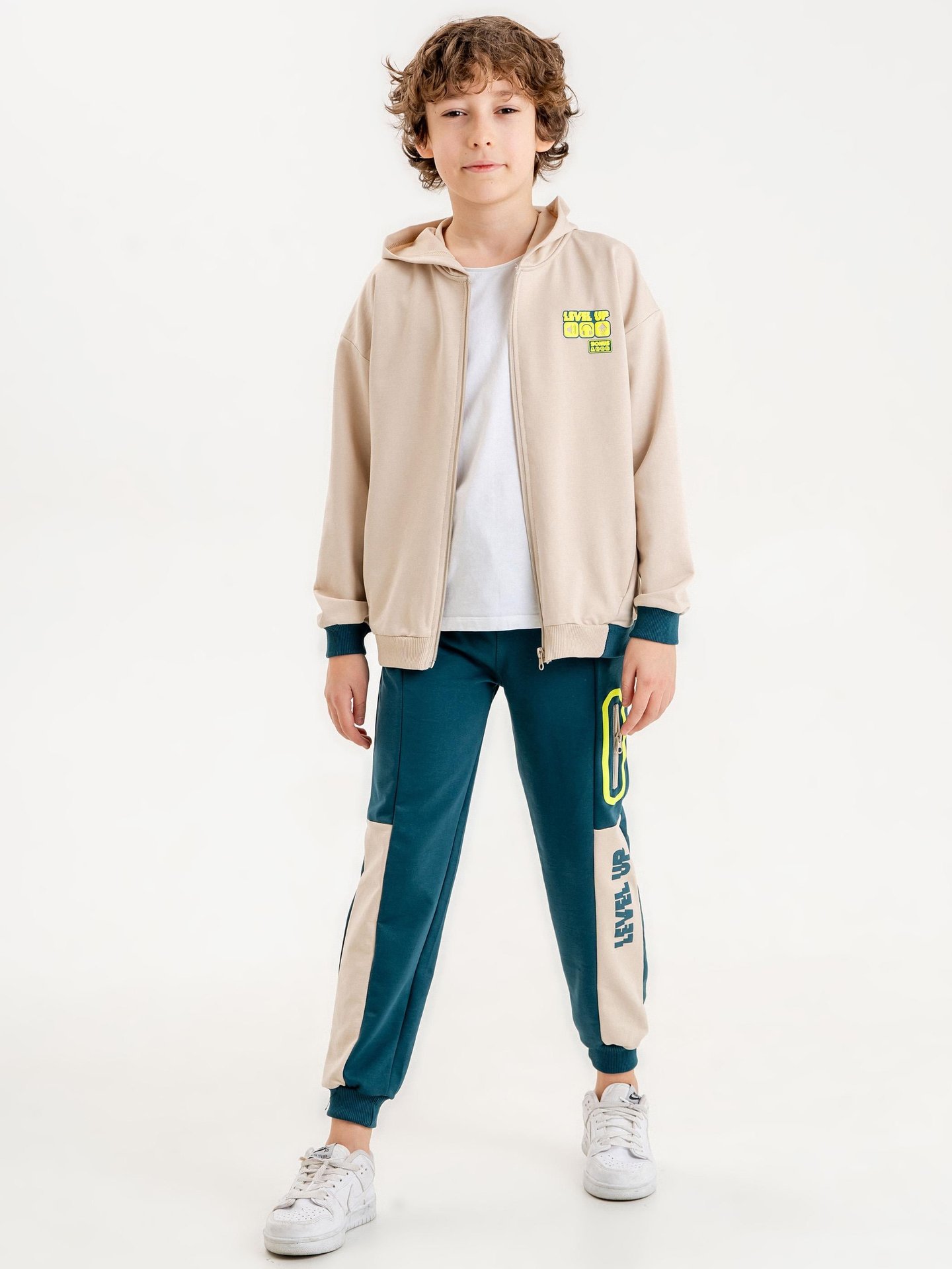Baskılı Kapüşonlu Erkek Çocuk Sweatshirt Alt - Üst Eşofman Takımı