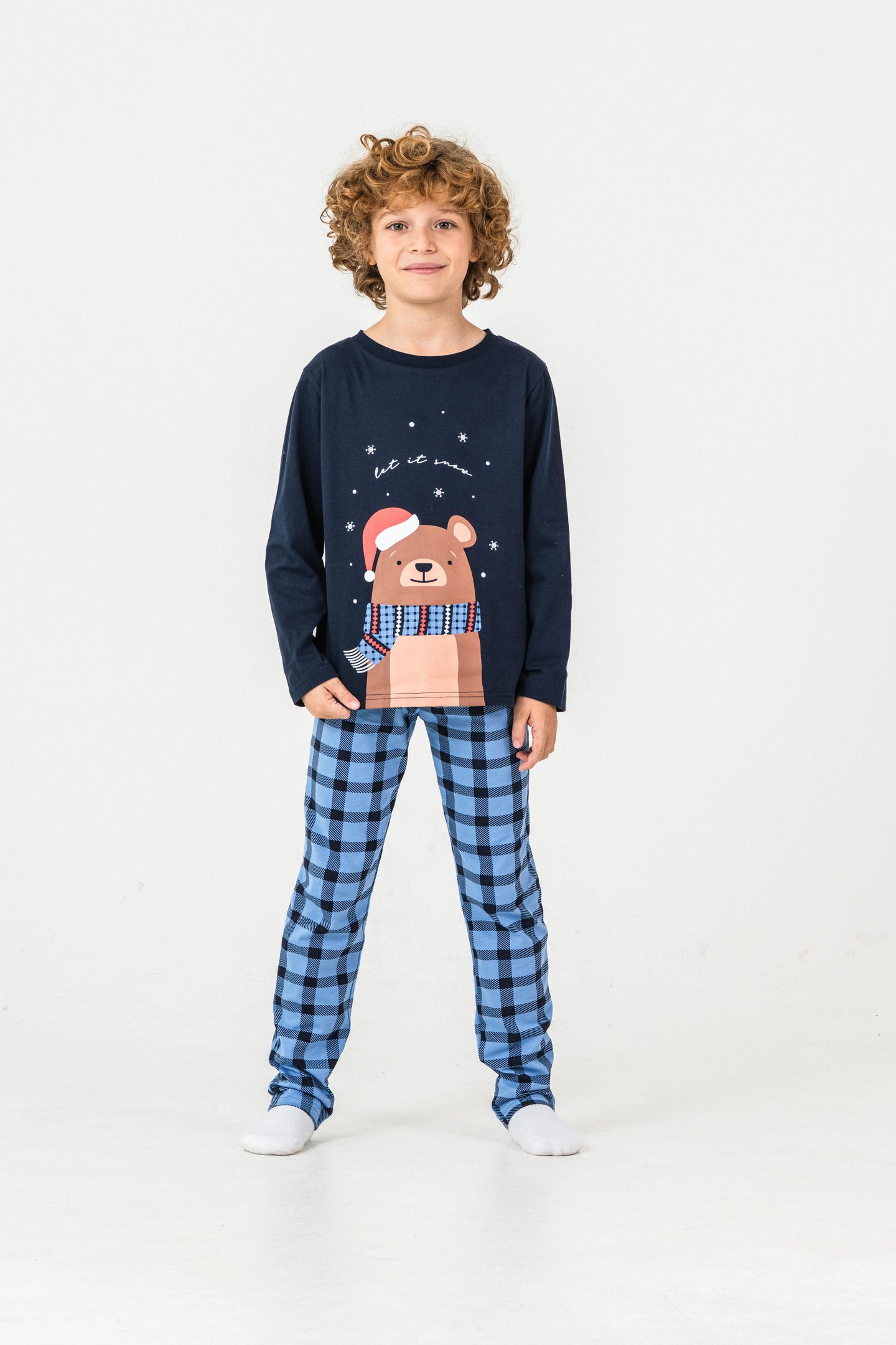 Let It Snow Ayıcık Baskılı Erkek Çocuk Pijama Takım
