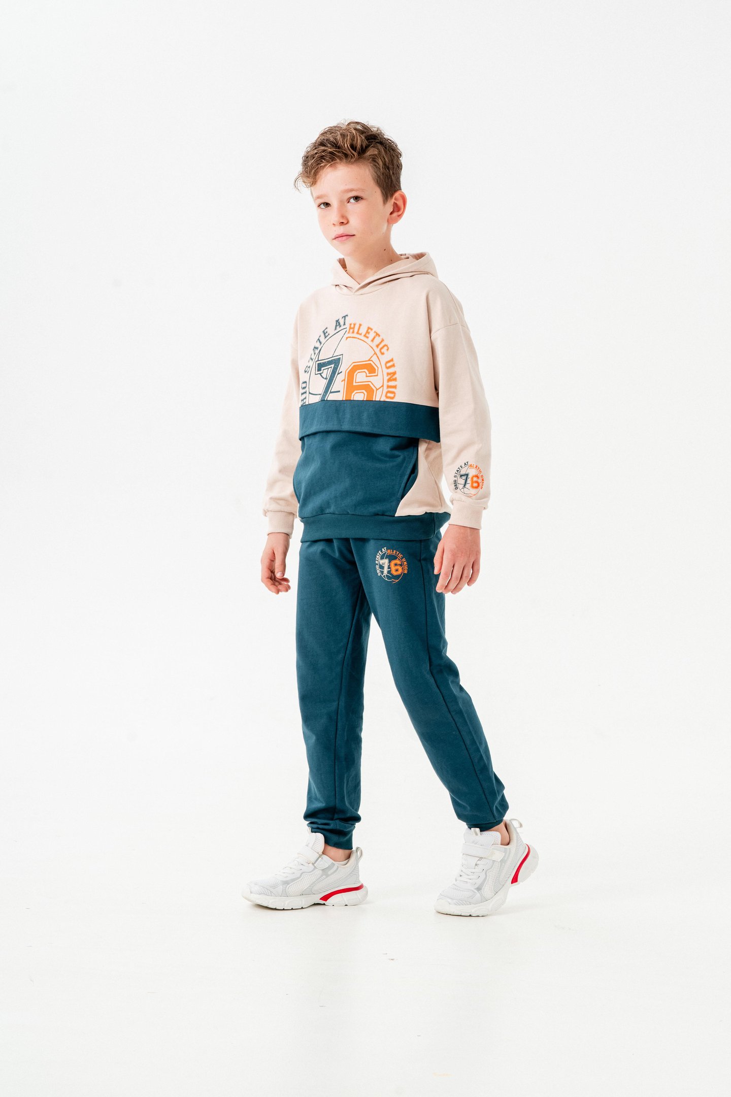 76 State Athletic Union  Baskılı Bacak Baskı Detaylı Erkek Çocuk Alt-Üst Eşofman Takımı