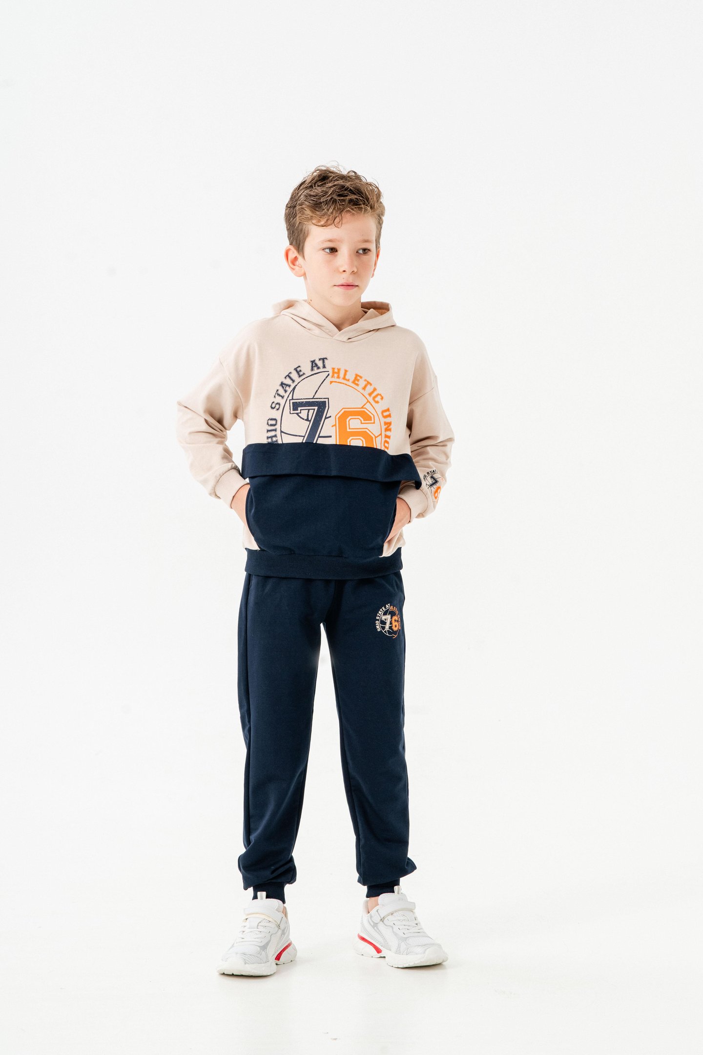 76 State Athletic Union  Baskılı Bacak Baskı Detaylı Erkek Çocuk Alt-Üst Eşofman Takımı