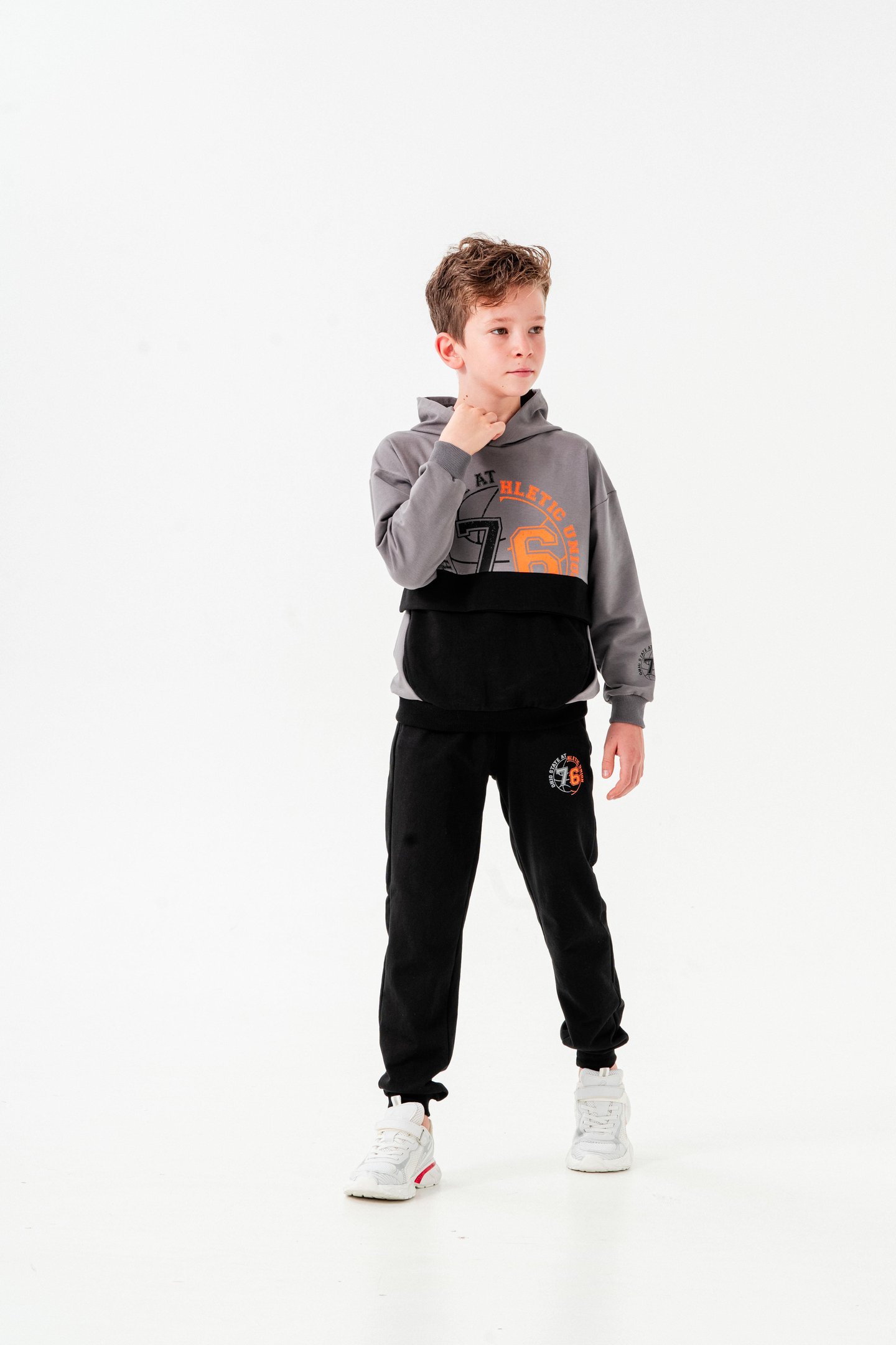 76 State Athletic Union  Baskılı Bacak Baskı Detaylı Erkek Çocuk Alt-Üst Eşofman Takımı