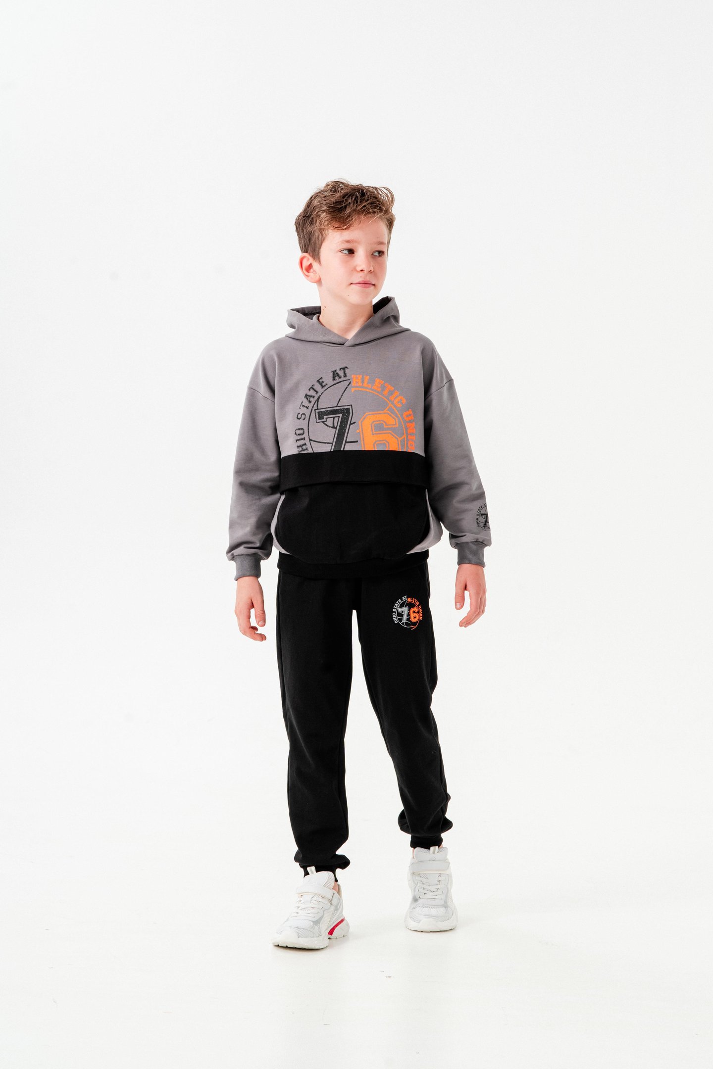 76 State Athletic Union  Baskılı Bacak Baskı Detaylı Erkek Çocuk Alt-Üst Eşofman Takımı