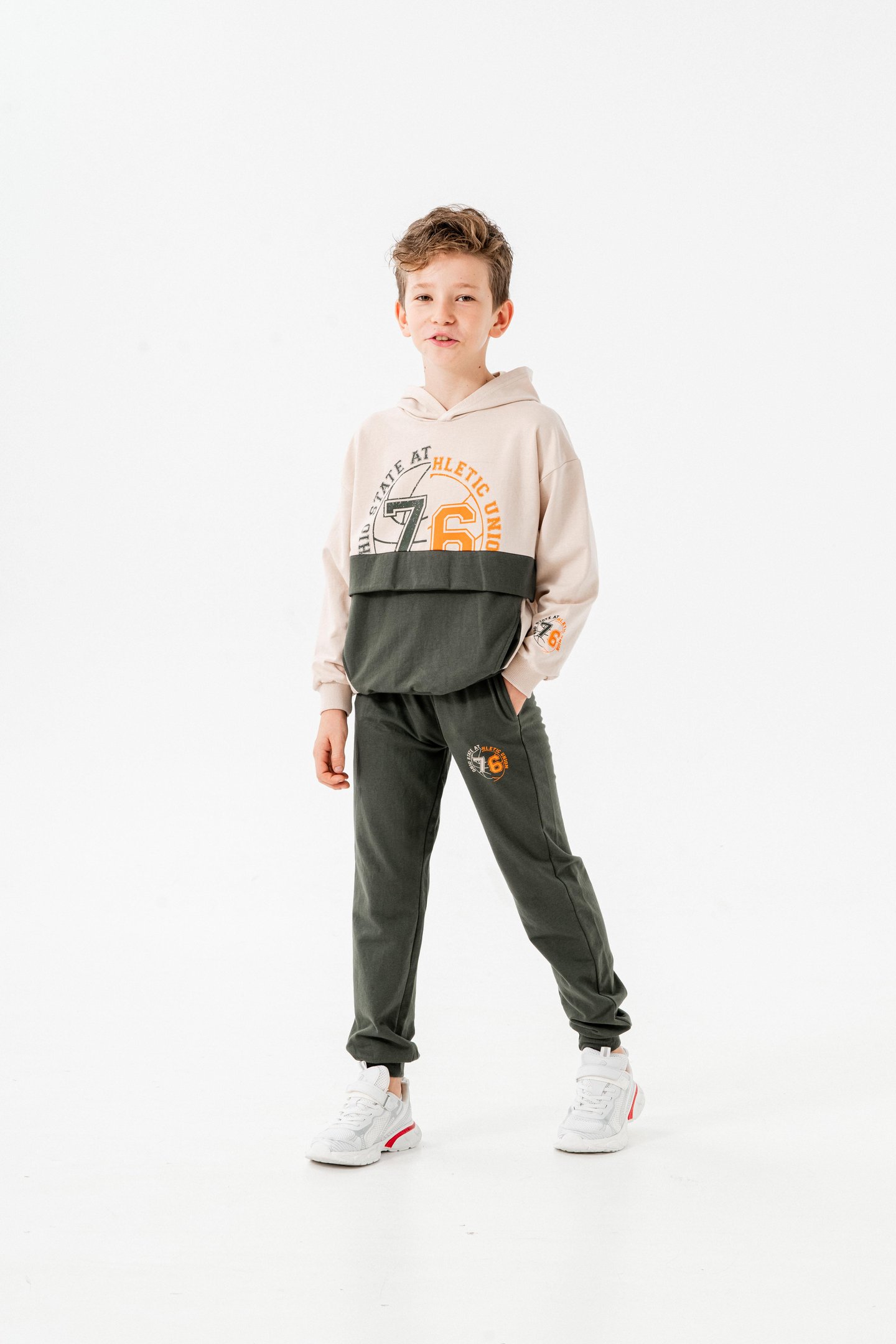 76 State Athletic Union  Baskılı Bacak Baskı Detaylı Erkek Çocuk Alt-Üst Eşofman Takımı