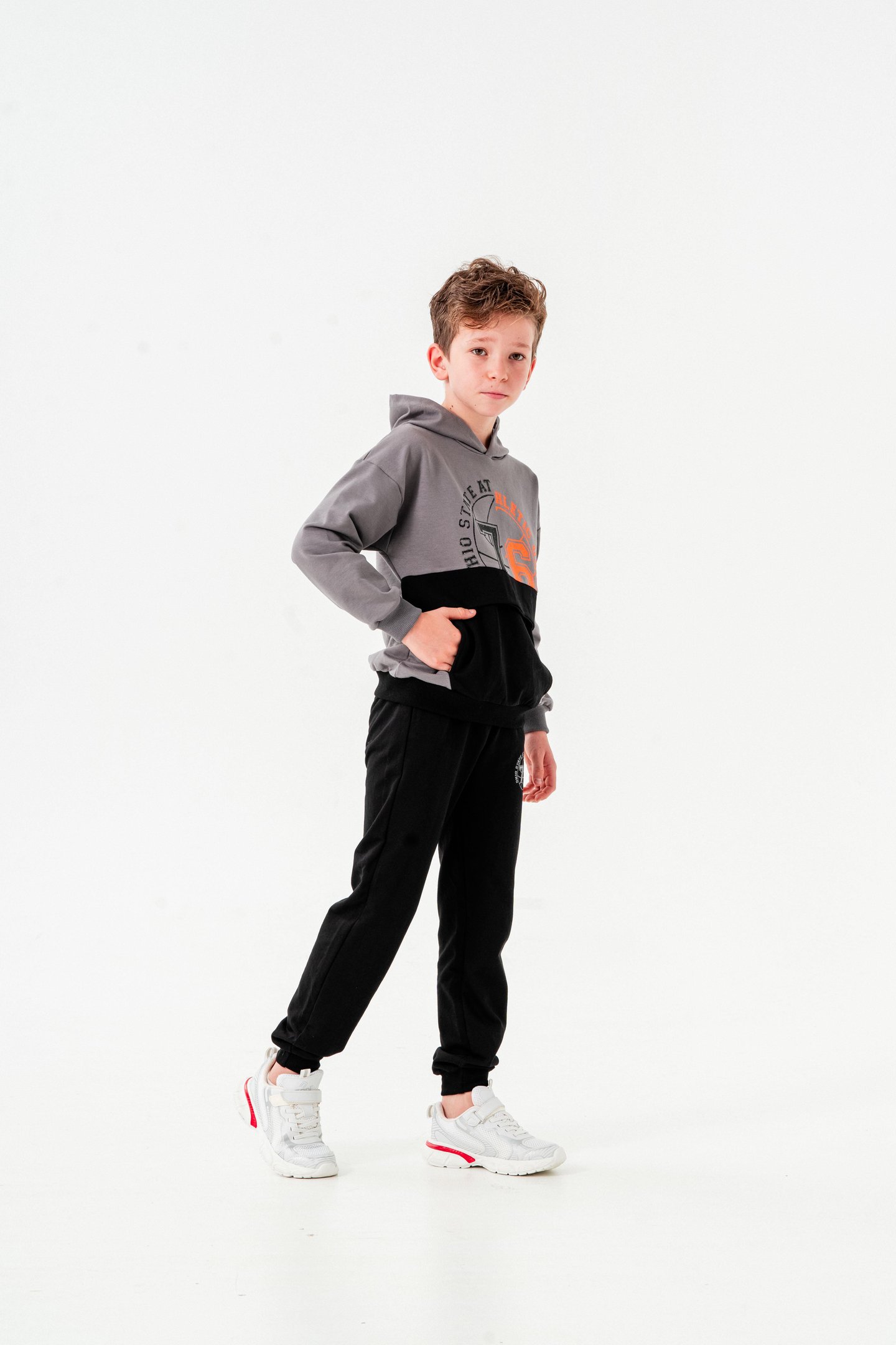 76 State Athletic Union  Baskılı Bacak Baskı Detaylı Erkek Çocuk Alt-Üst Eşofman Takımı