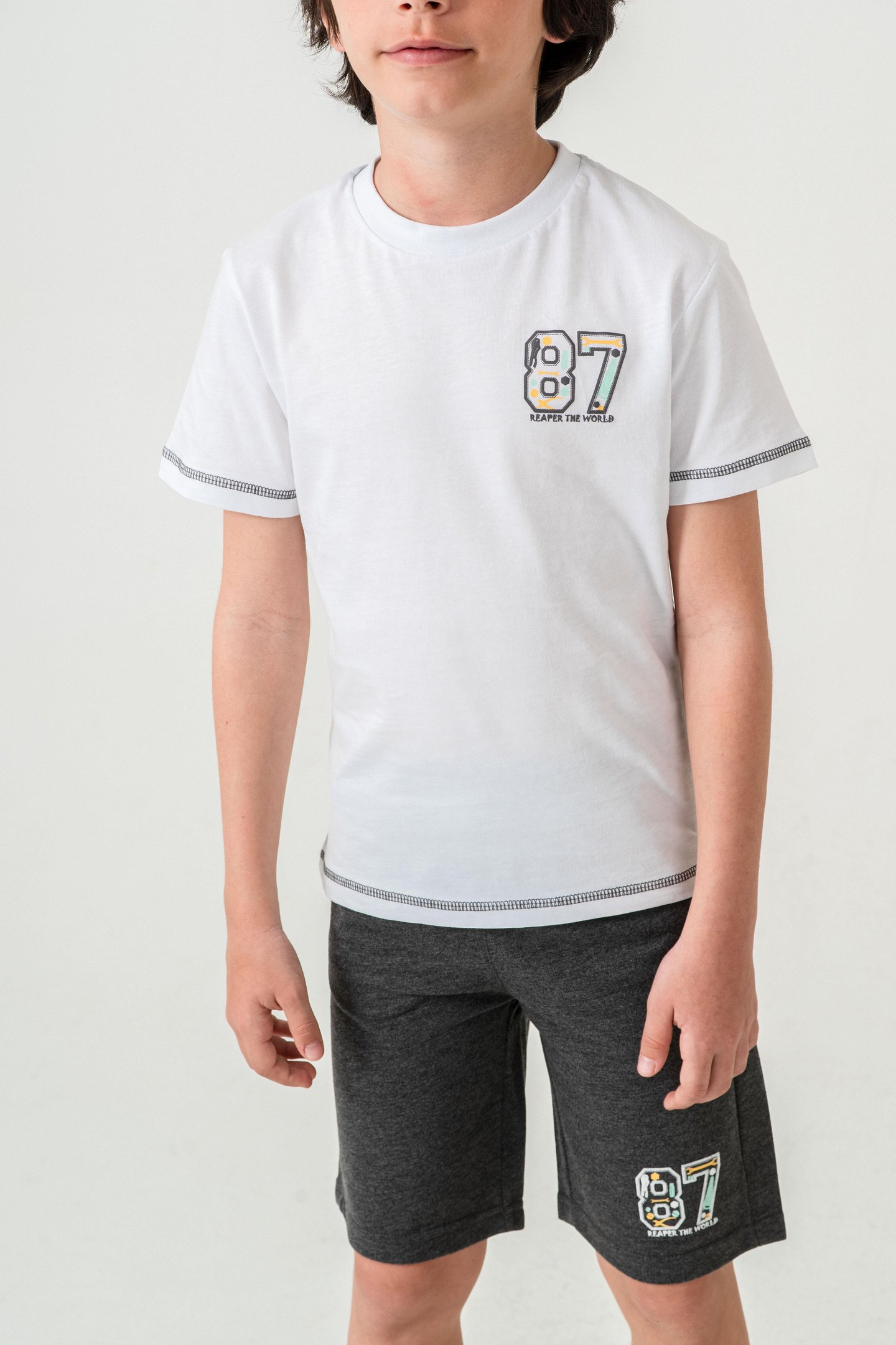 87 Reaper The World Baskılı  Erkek Çocuk Şort - Tişört Takımı