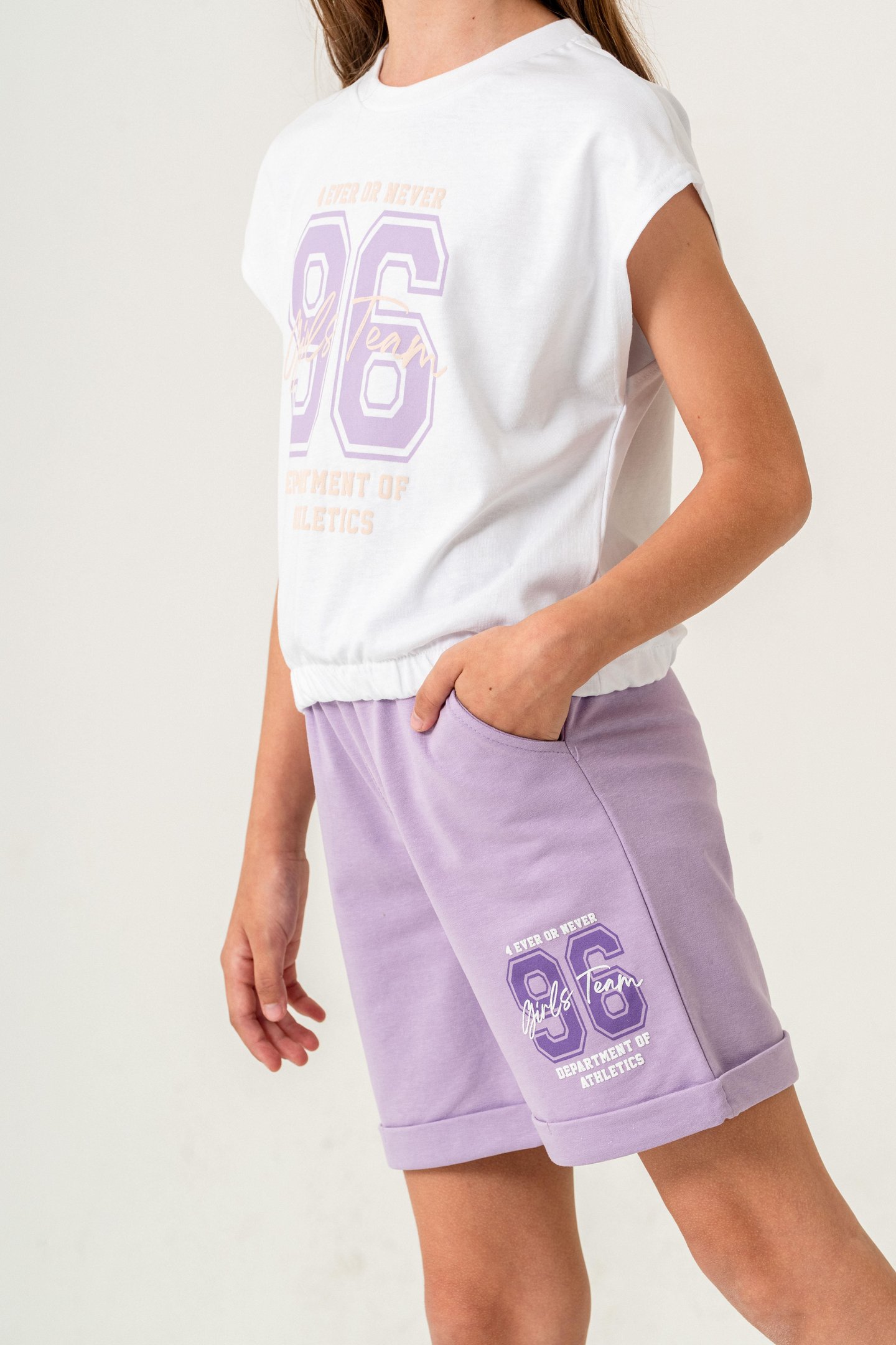 96 Girls Team Department Of Athletics Baskılı  Kız Çocuk Şort - Tişört Takımı