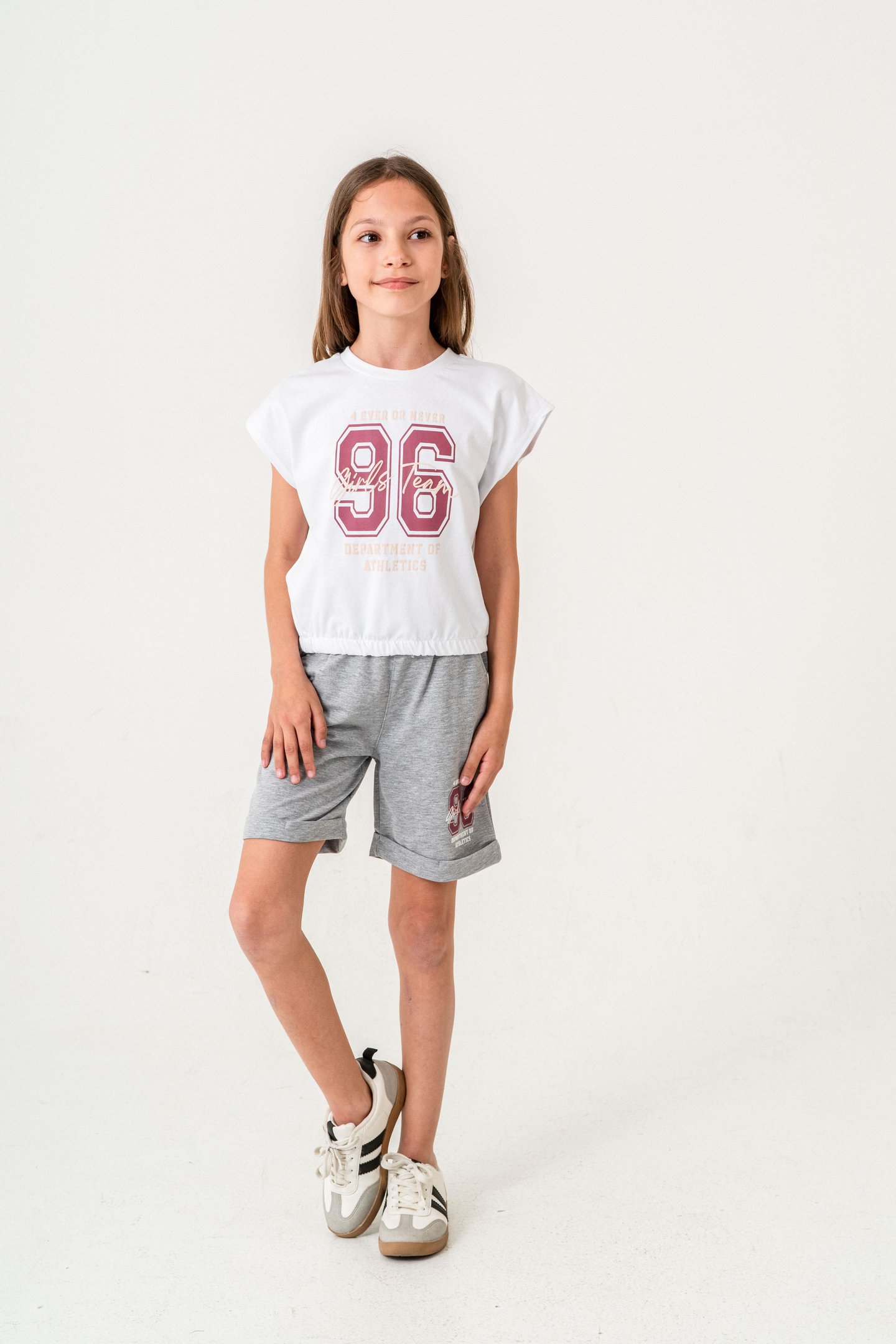 96 Girls Team Department Of Athletics Baskılı  Kız Çocuk Şort - Tişört Takımı