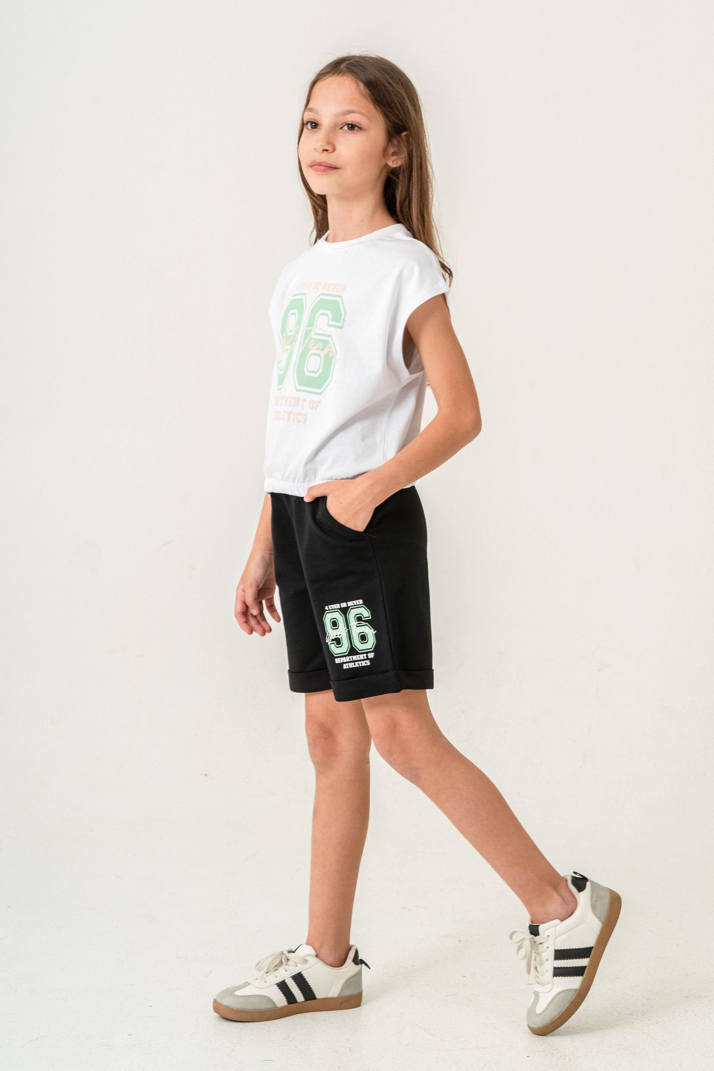 96 Girls Team Department Of Athletics Baskılı  Kız Çocuk Şort - Tişört Takımı