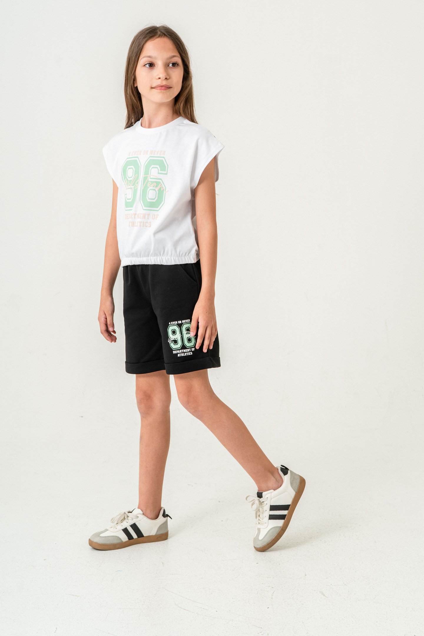96 Girls Team Department Of Athletics Baskılı  Kız Çocuk Şort - Tişört Takımı