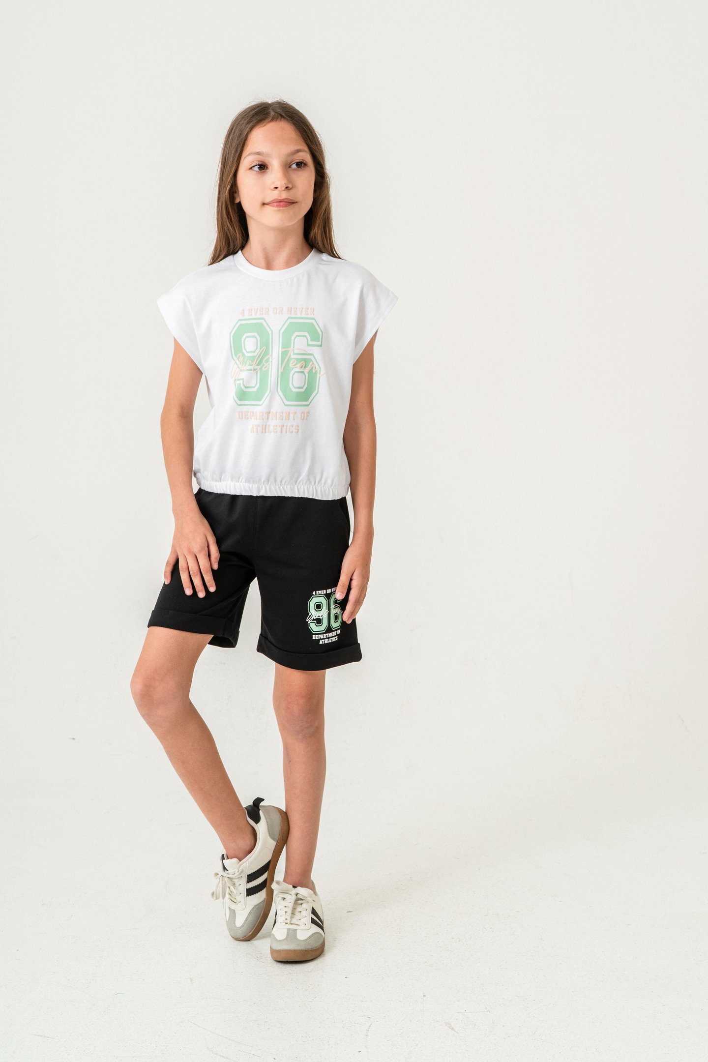 96 Girls Team Department Of Athletics Baskılı  Kız Çocuk Şort - Tişört Takımı