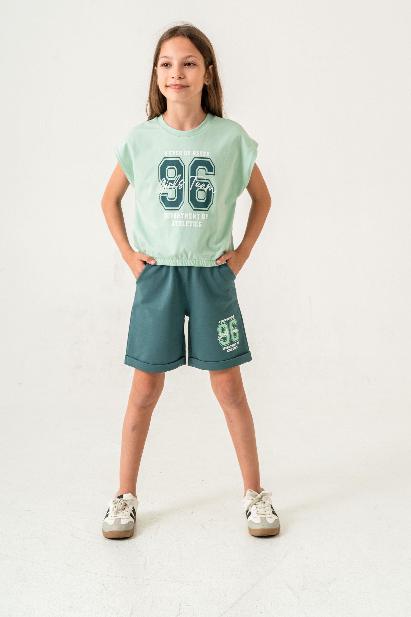 96 Girls Team Department Of Athletics Baskılı  Kız Çocuk Şort - Tişört Takımı