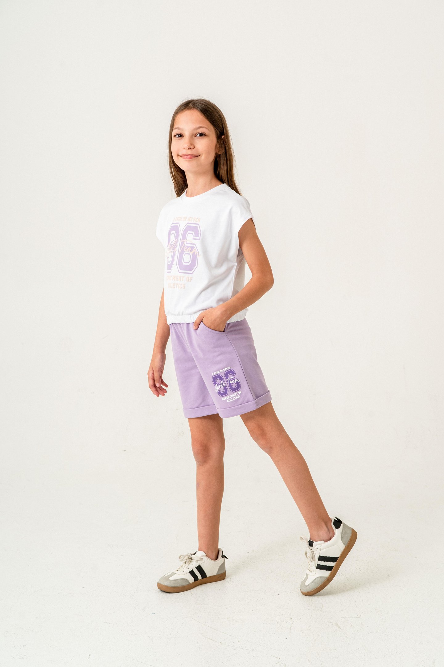 96 Girls Team Department Of Athletics Baskılı  Kız Çocuk Şort - Tişört Takımı