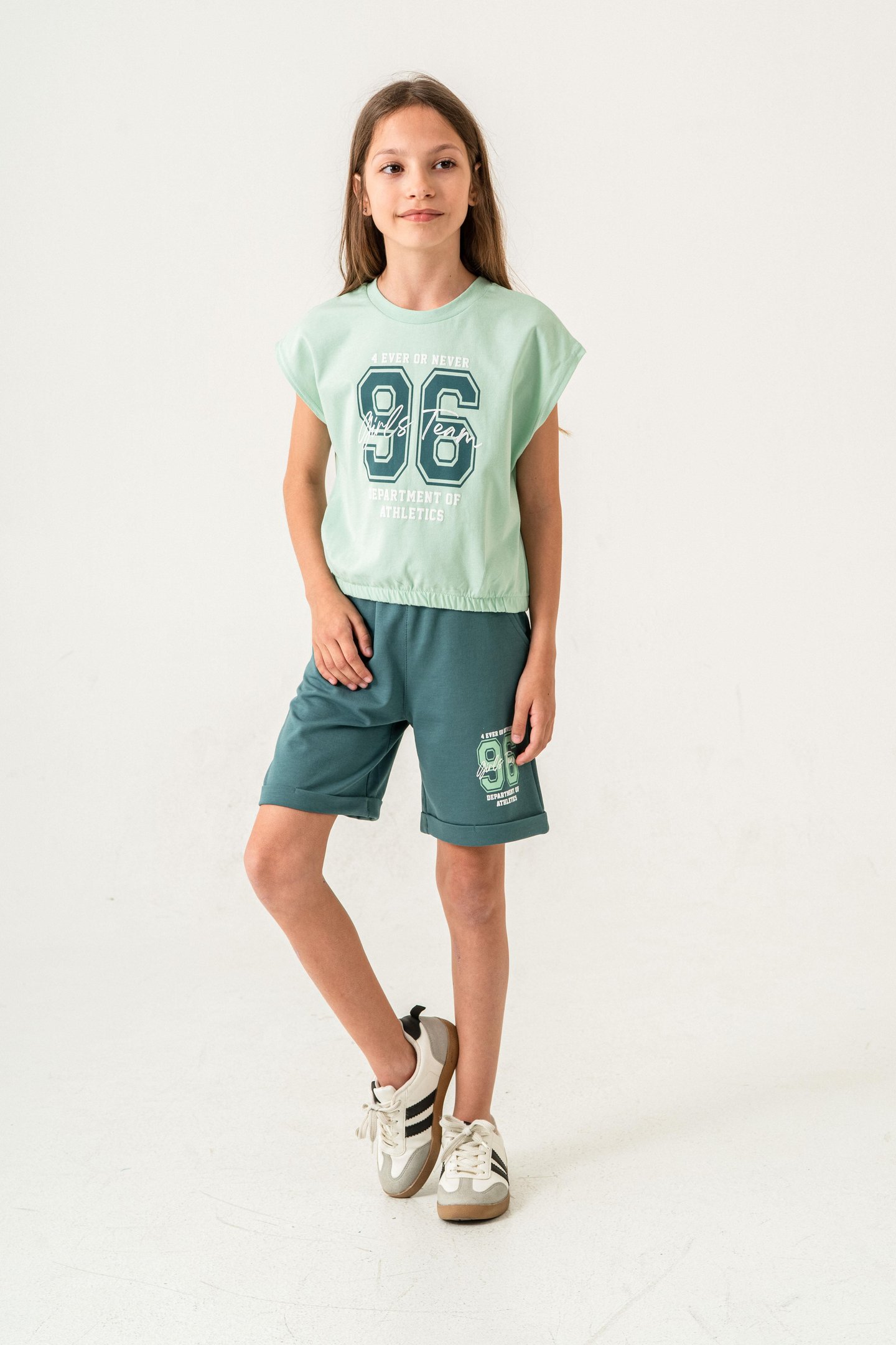 96 Girls Team Department Of Athletics Baskılı  Kız Çocuk Şort - Tişört Takımı