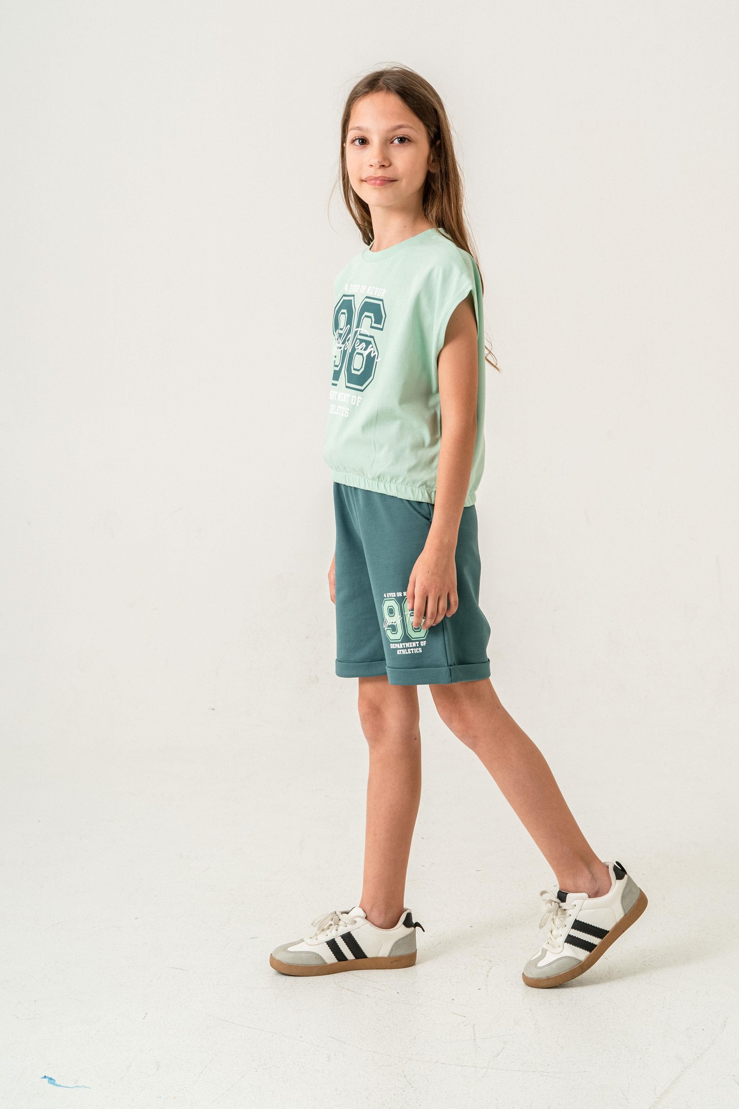96 Girls Team Department Of Athletics Baskılı  Kız Çocuk Şort - Tişört Takımı