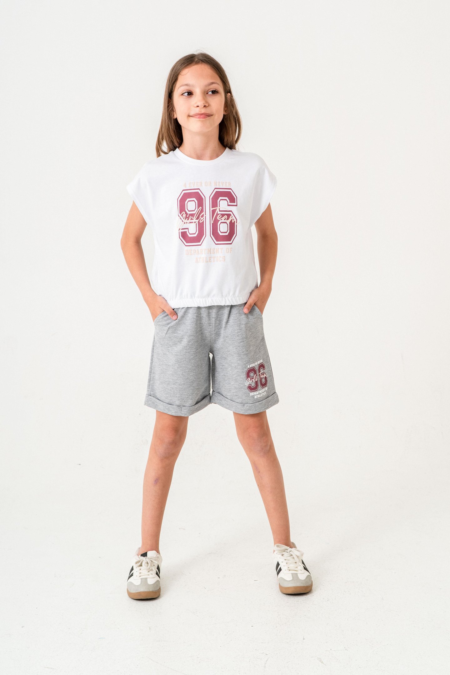 96 Girls Team Department Of Athletics Baskılı  Kız Çocuk Şort - Tişört Takımı