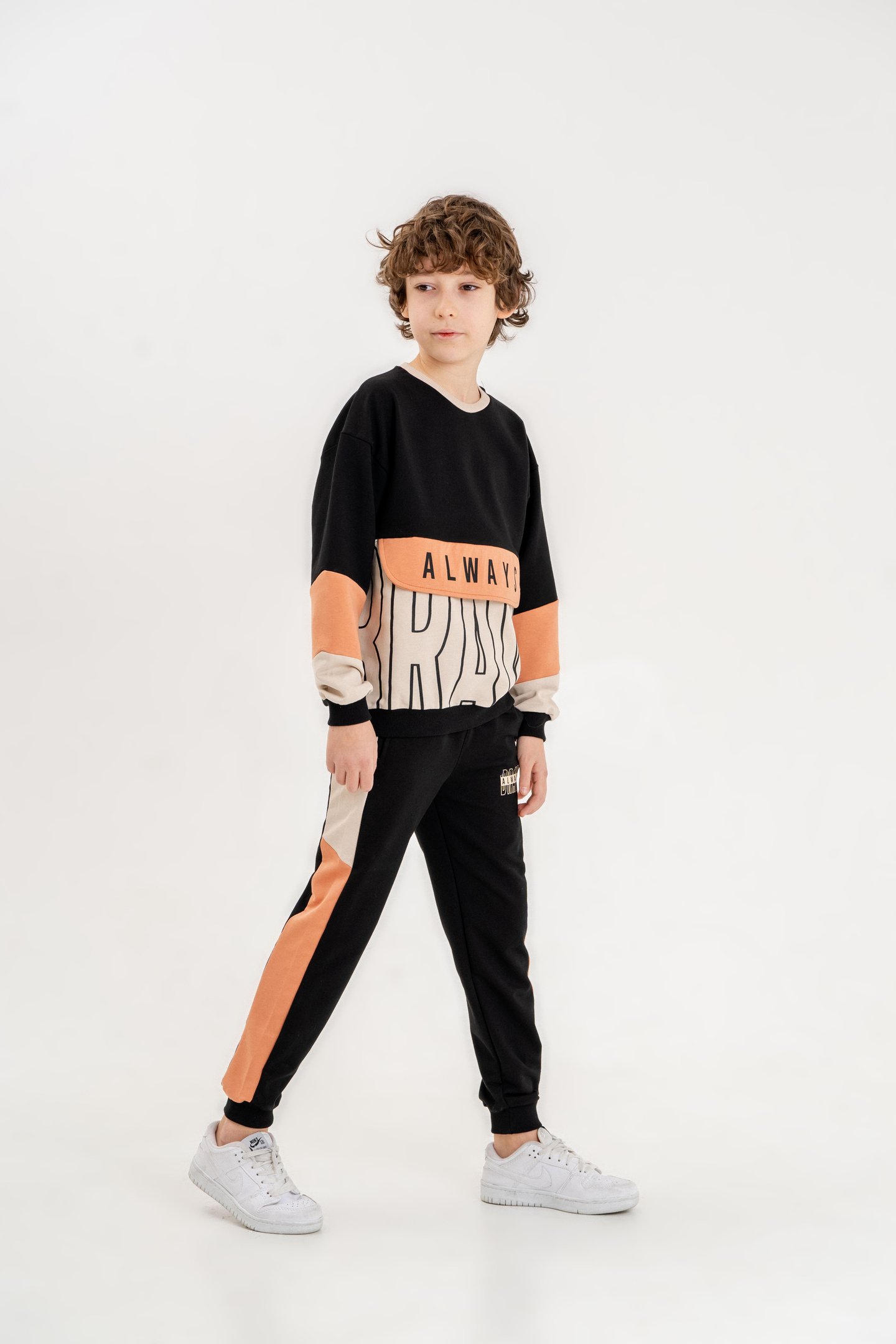 Always Brave Baskılı Kanguru Cep Detay Bisiklet Yaka Alt Üst Erkek Çocuk Eşofman Takımı