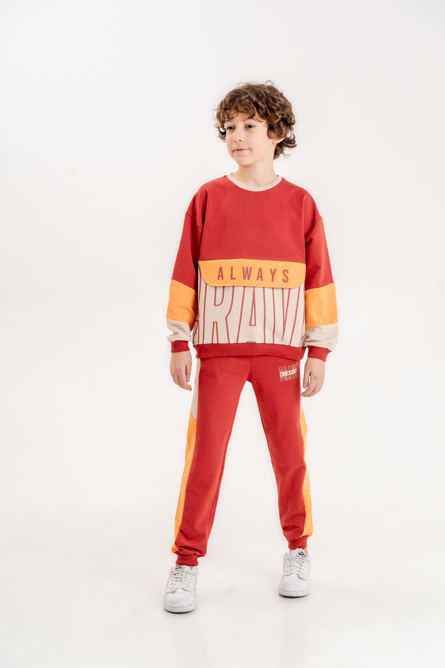 Always Brave Baskılı Kanguru Cep Detay Bisiklet Yaka Alt Üst Erkek Çocuk Eşofman Takımı