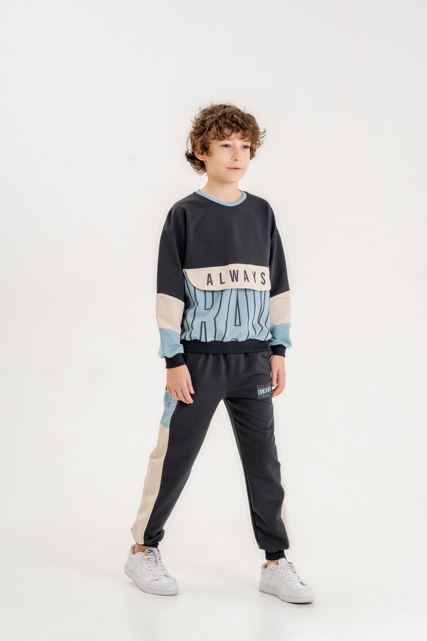 Always Brave Baskılı Kanguru Cep Detay Bisiklet Yaka Alt Üst Erkek Çocuk Eşofman Takımı