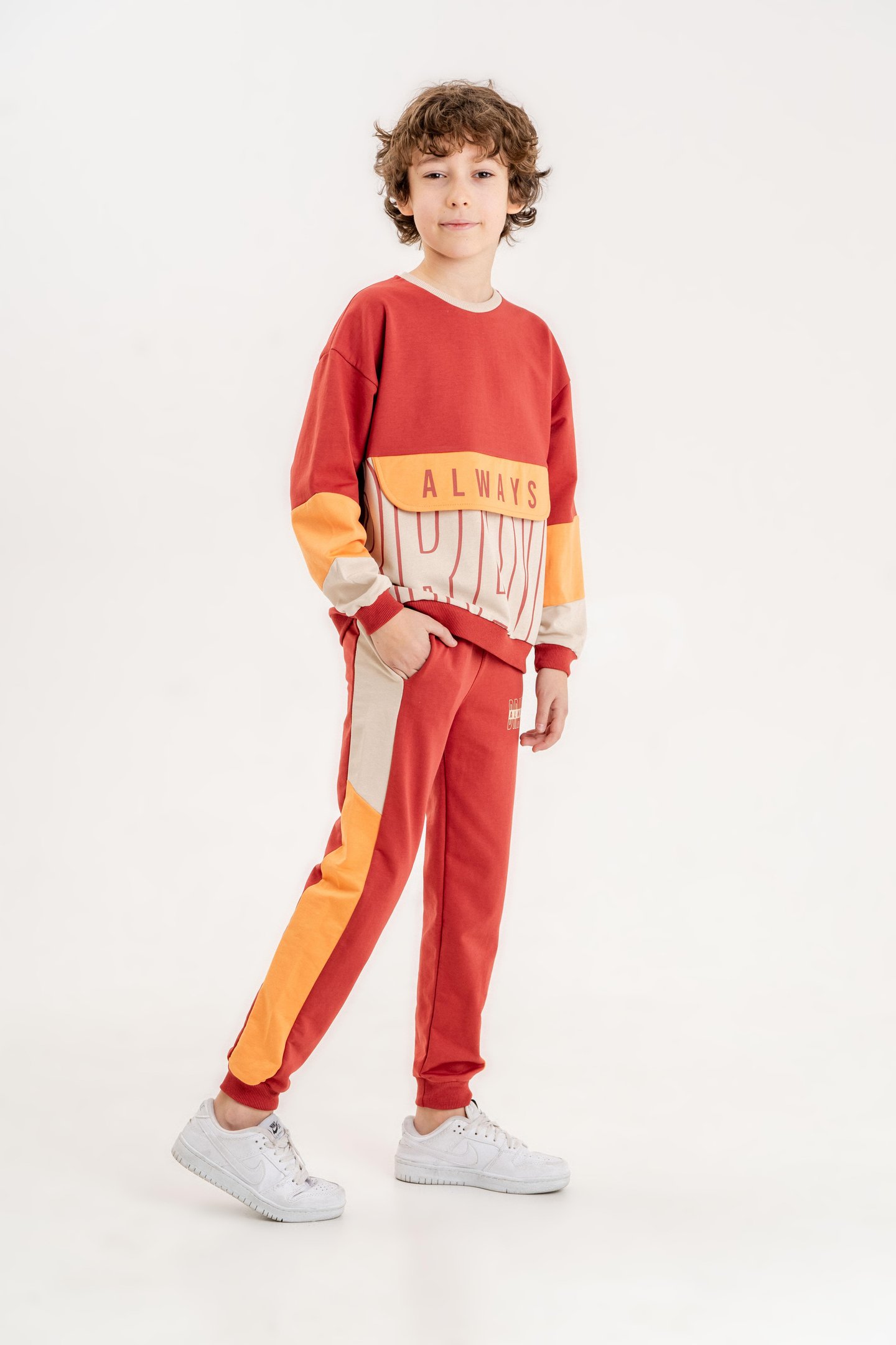 Always Brave Baskılı Kanguru Cep Detay Bisiklet Yaka Alt Üst Erkek Çocuk Eşofman Takımı