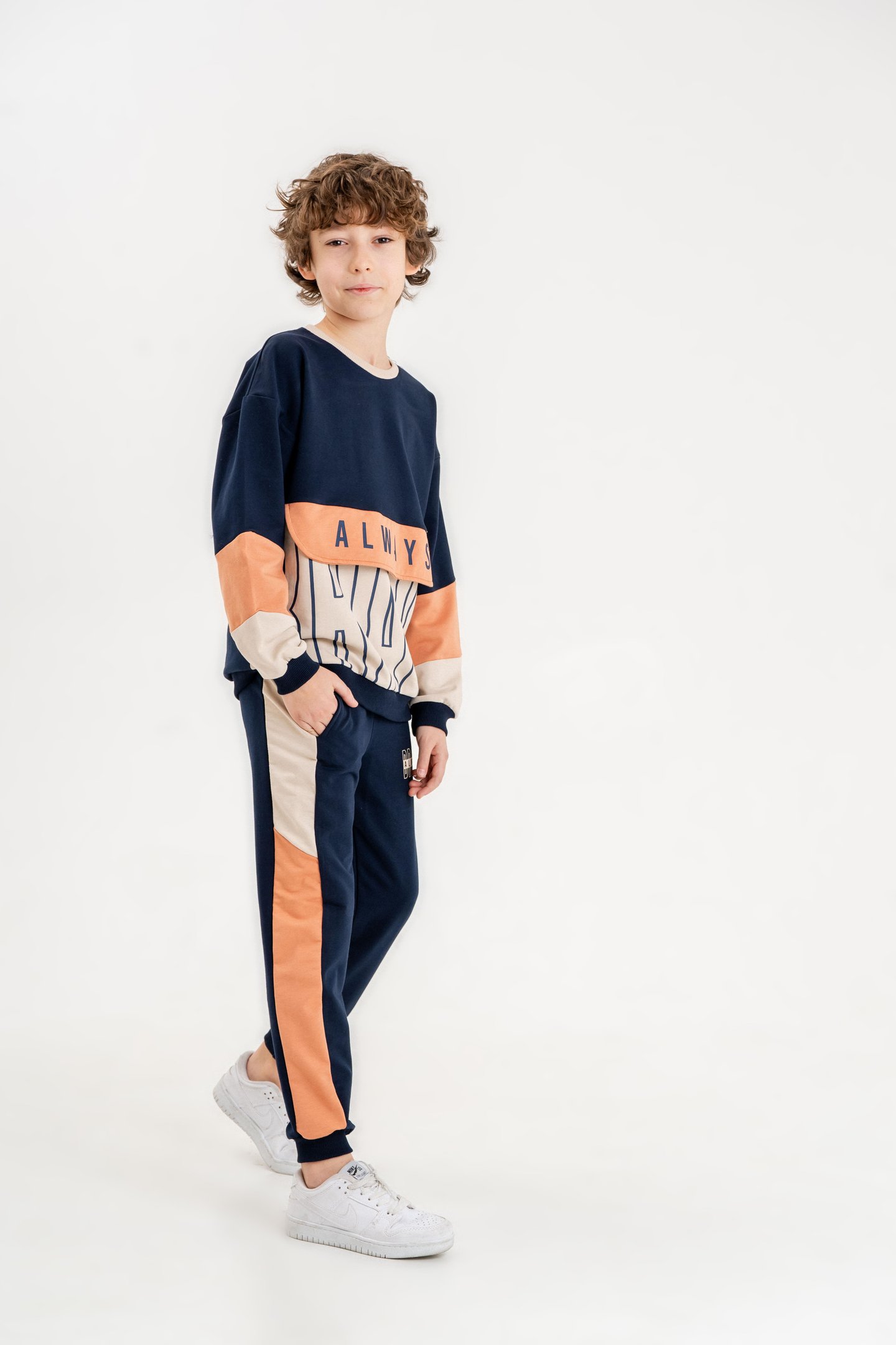 Always Brave Baskılı Kanguru Cep Detay Bisiklet Yaka Alt Üst Erkek Çocuk Eşofman Takımı