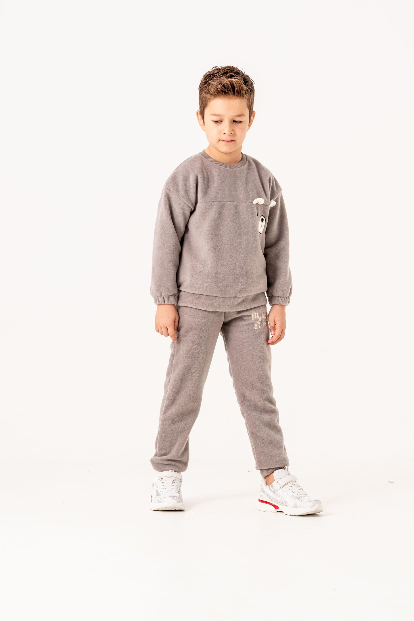 Aplikeli Ve Nakışlı Polar Erkek Çocuk Alt-Üst Eşofman Takımı