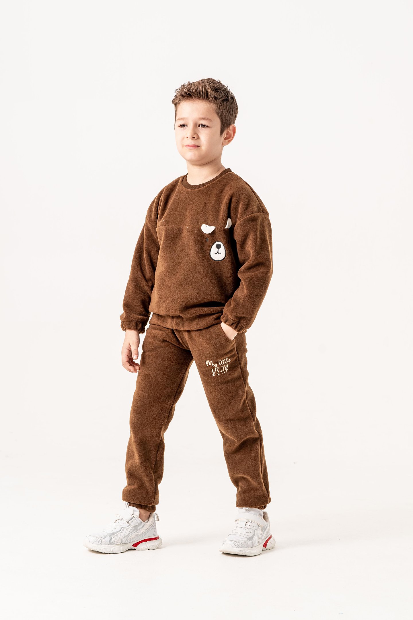 Aplikeli Ve Nakışlı Polar Erkek Çocuk Alt-Üst Eşofman Takımı