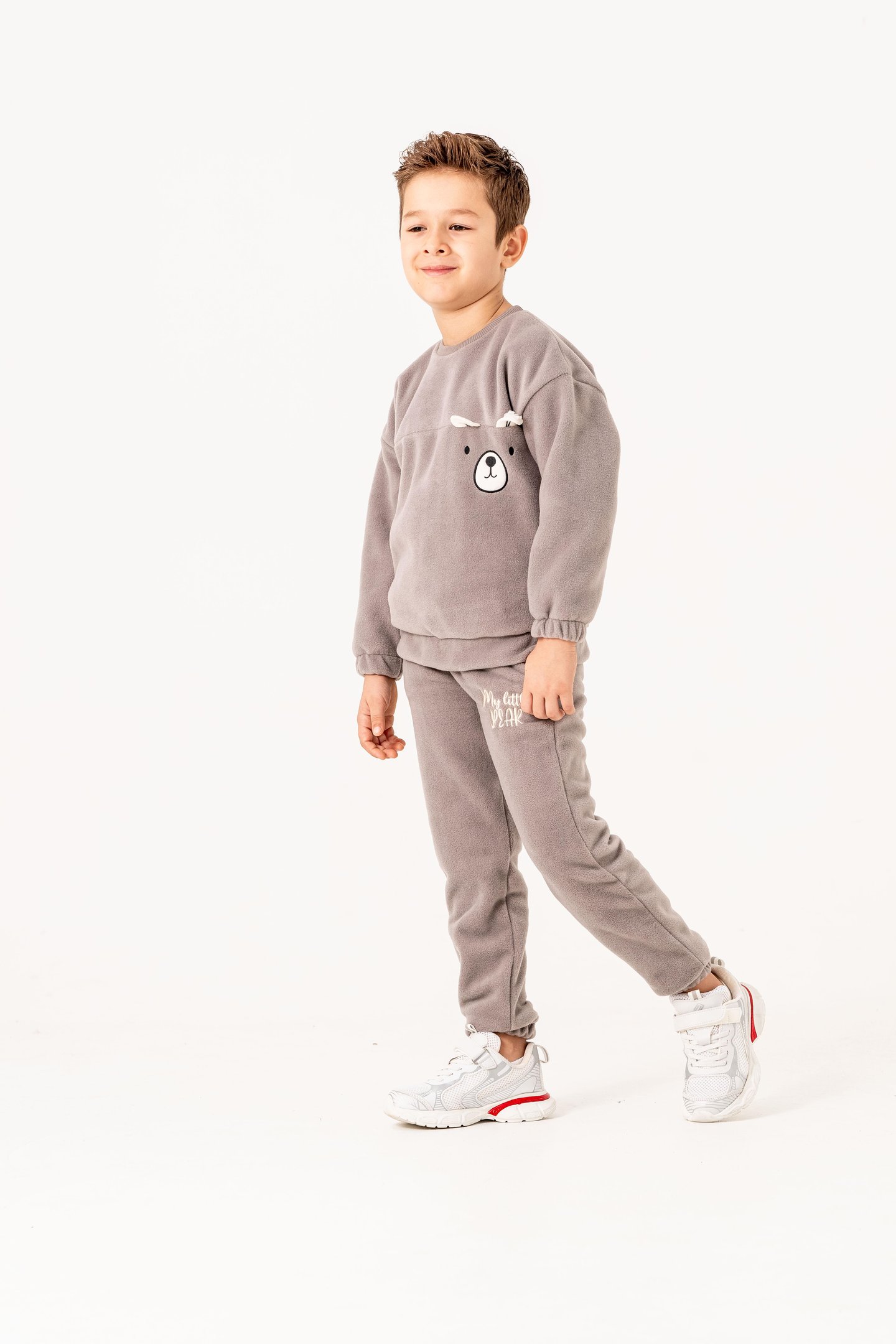 Aplikeli Ve Nakışlı Polar Erkek Çocuk Alt-Üst Eşofman Takımı