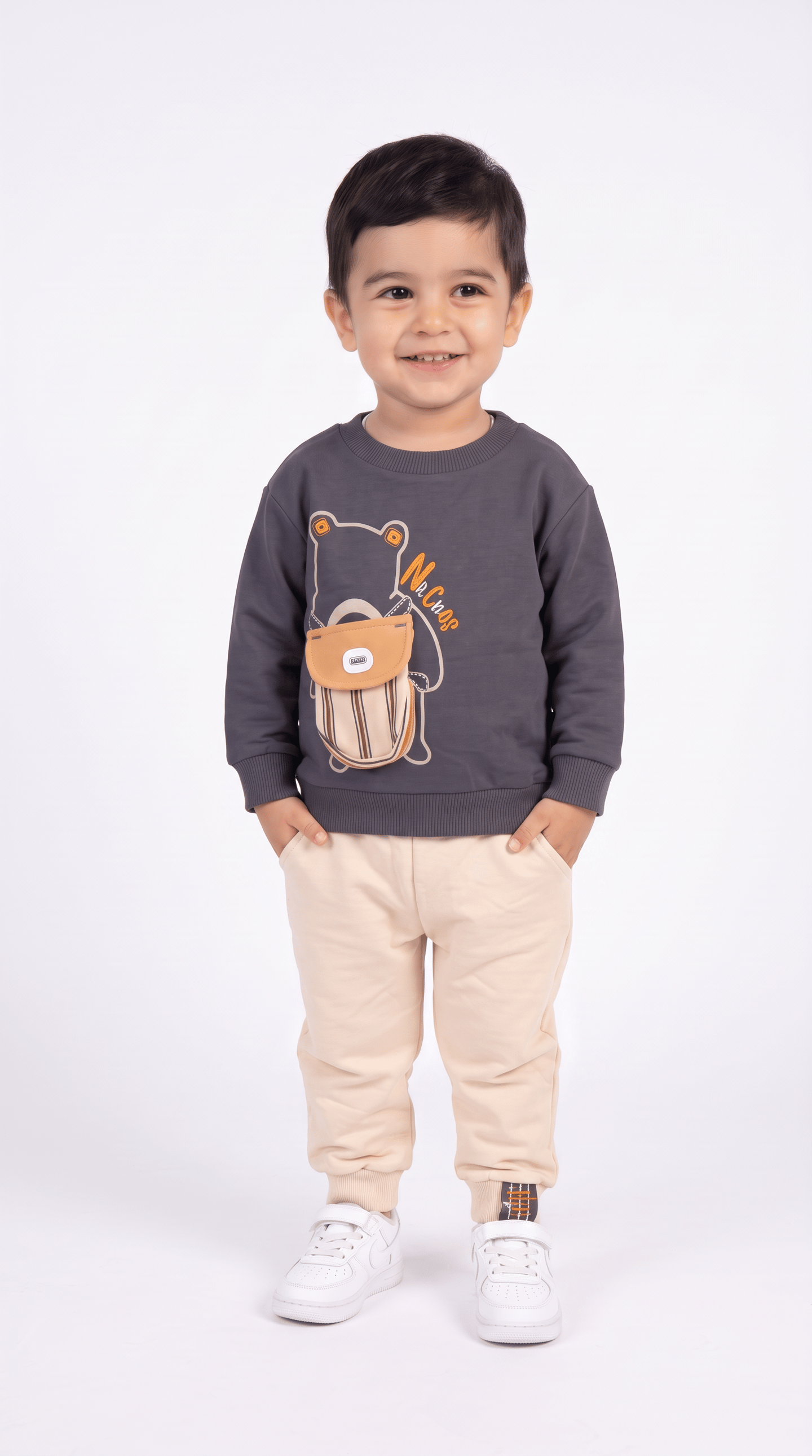 Ayılı Çanta Cepli Erkek Bebek Alt Üst Takımı