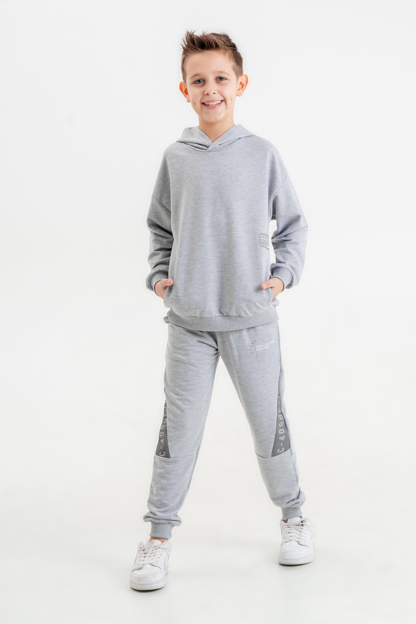 Basic Baskılı Kapüşonlu Erkek Çocuk Eşofman Takımı
