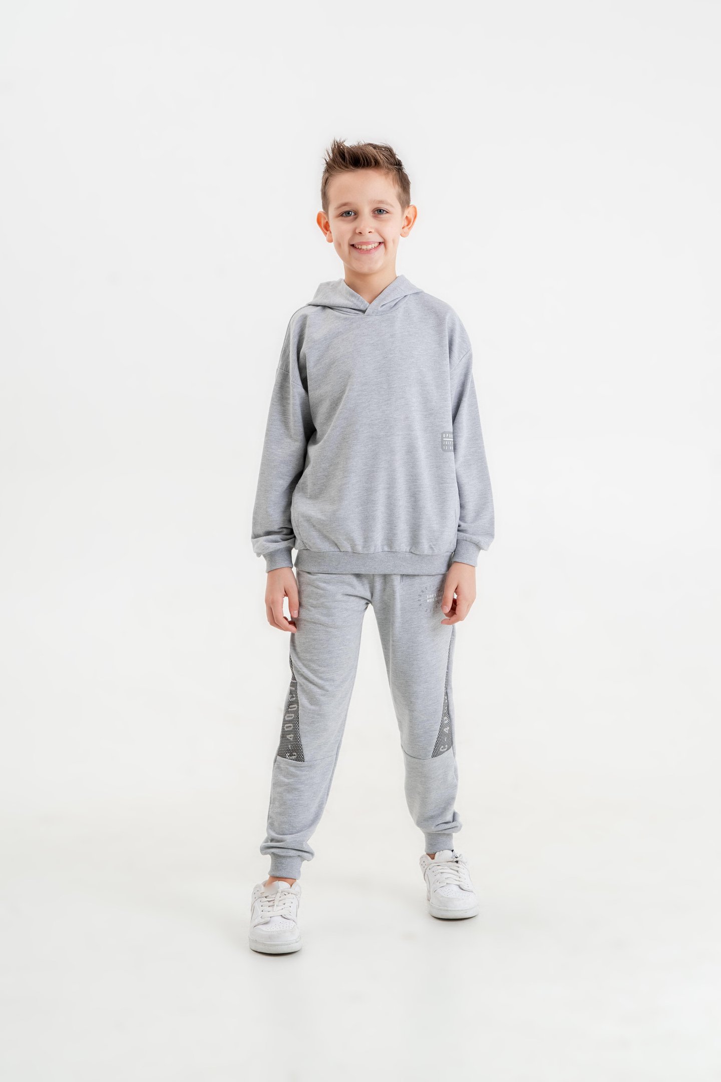 Basic Baskılı Kapüşonlu Erkek Çocuk Eşofman Takımı