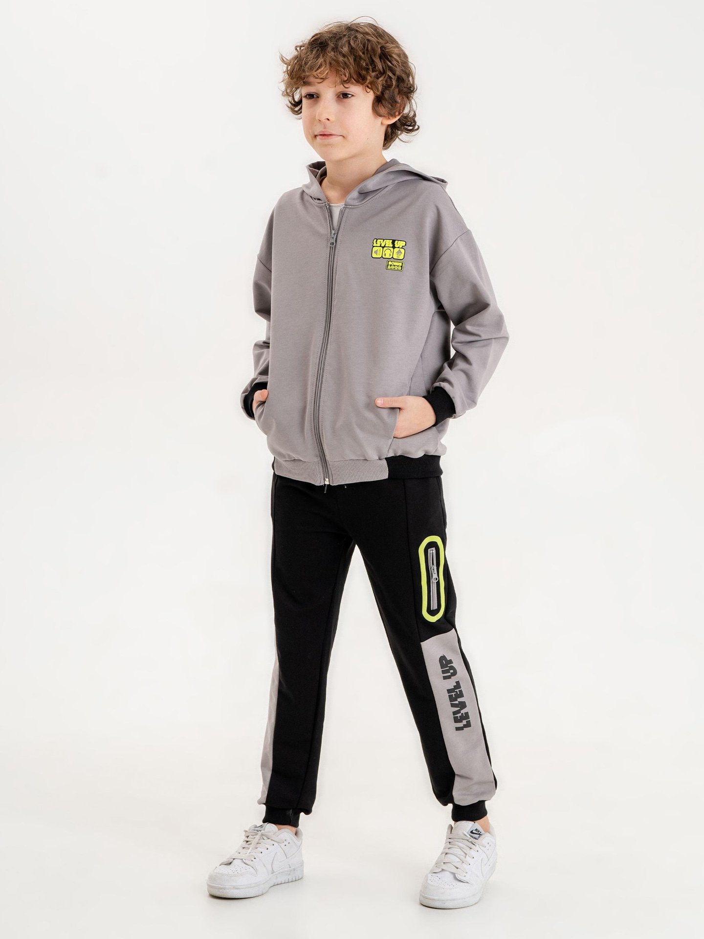 Baskılı Kapüşonlu Erkek Çocuk Sweatshirt Alt - Üst Eşofman Takımı