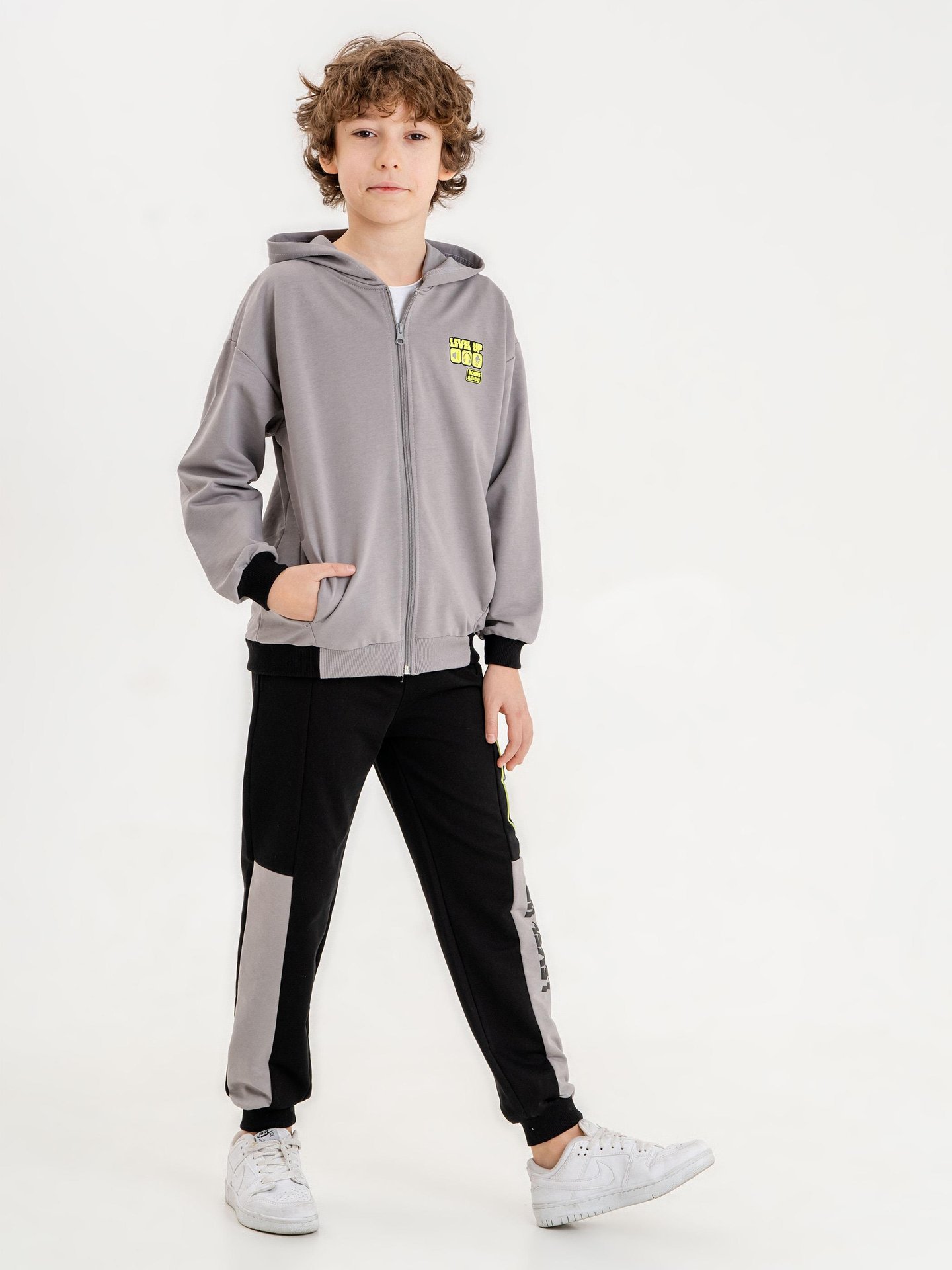 Baskılı Kapüşonlu Erkek Çocuk Sweatshirt Alt - Üst Eşofman Takımı