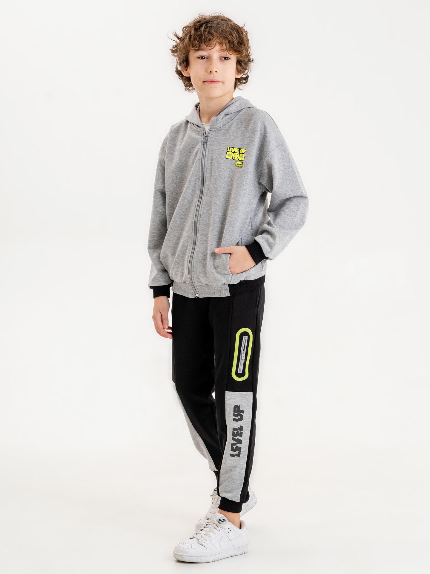 Baskılı Kapüşonlu Erkek Çocuk Sweatshirt Alt - Üst Eşofman Takımı