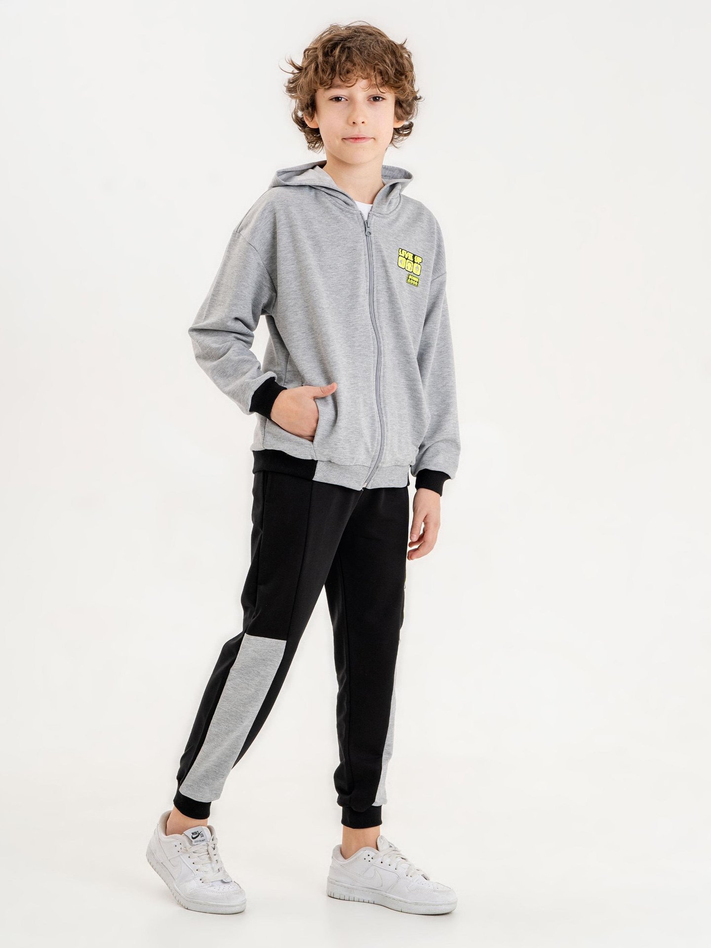 Baskılı Kapüşonlu Erkek Çocuk Sweatshirt Alt - Üst Eşofman Takımı