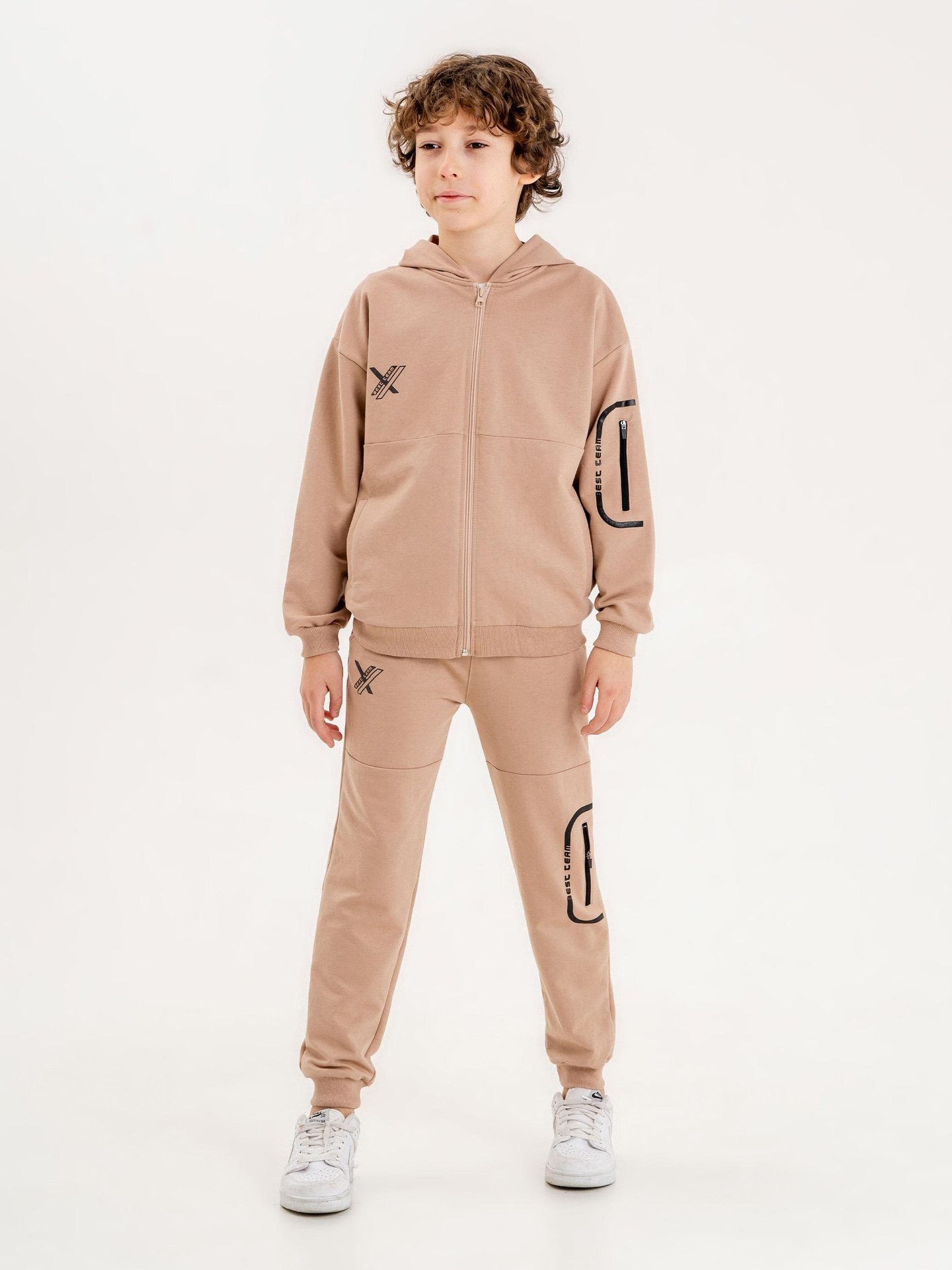 Best Team Baskılı Kapüşonlu Kol Bacak Fermuar Detaylı Alt Üst Erkek Çocuk Eşofman Takımı